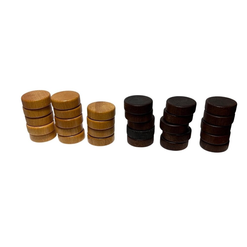 Wooden Game Pieces Round Tokens Set Of 29 Natural & Dark Stained Finish 1 Diamet